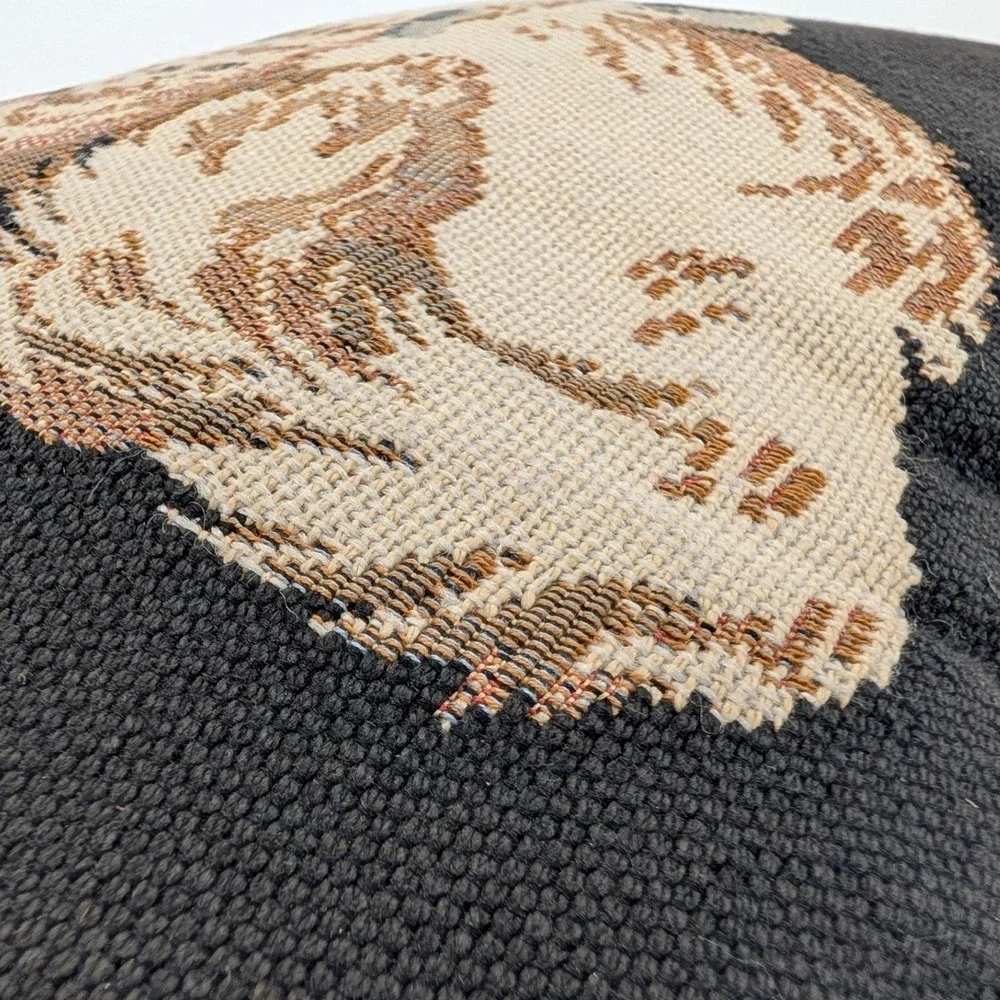Vintage‎ Woven Tapestry Cat and Kittens Throw Pillow Black Beige Square Accent